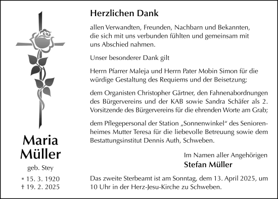 Traueranzeige von Maria Müller von FZ