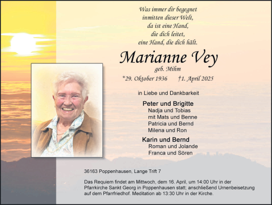 Traueranzeige von Marianne Vey von FZ