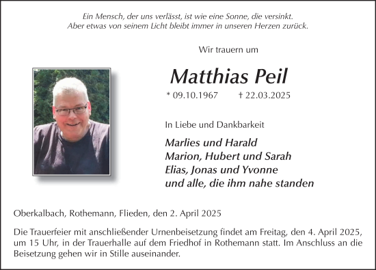 Traueranzeige von Matthias Peil von FZ