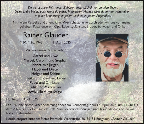 Traueranzeige von Rainer Glauder von FZ