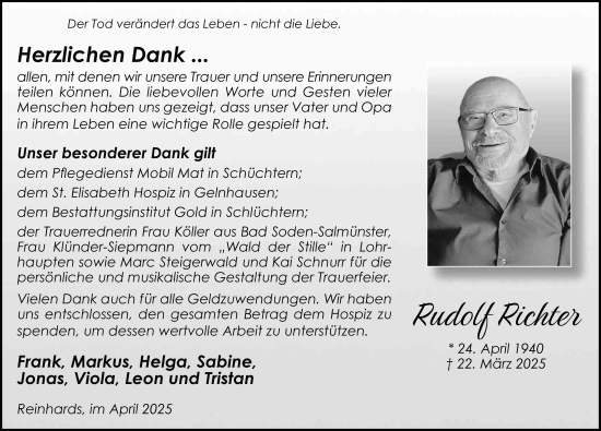 Traueranzeige von Rudolf Richter von FZ