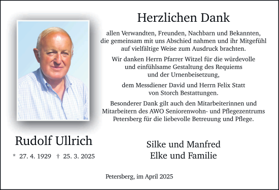 Traueranzeige von Rudolf Ullrich von FZ