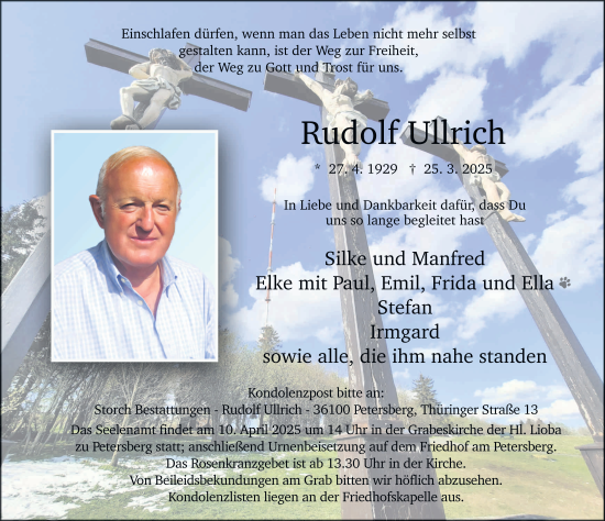 Traueranzeige von Rudolf Ullrich von FZ