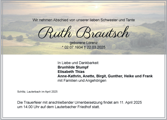 Traueranzeige von Ruth Brautsch von FZ