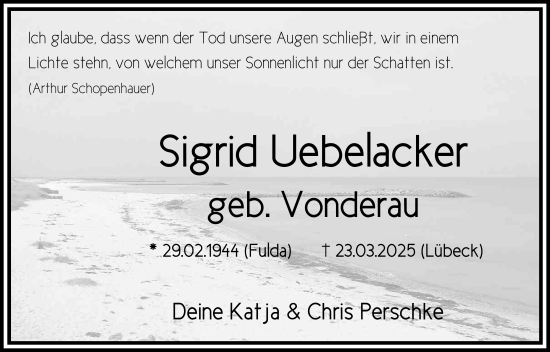 Traueranzeige von Sigrid Uebelacker von FZ