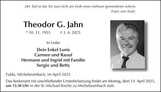 Traueranzeige von Theodor G. Jahn von FZ