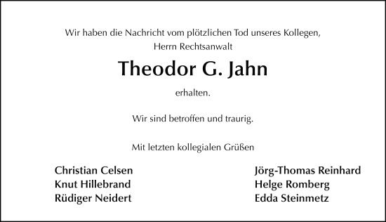Traueranzeige von Theodor G. Jahn von FZ