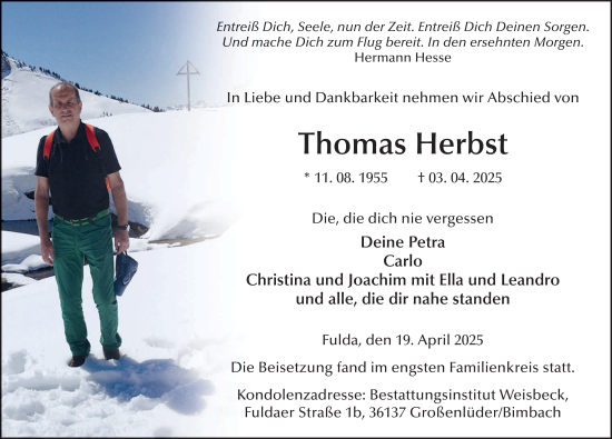 Traueranzeige von Thomas Herbst von FZ