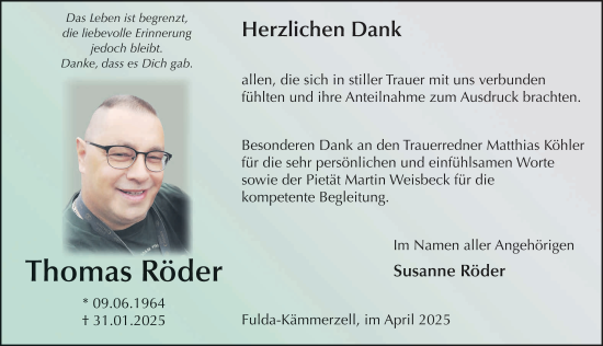 Traueranzeige von Thomas Röder von FZ