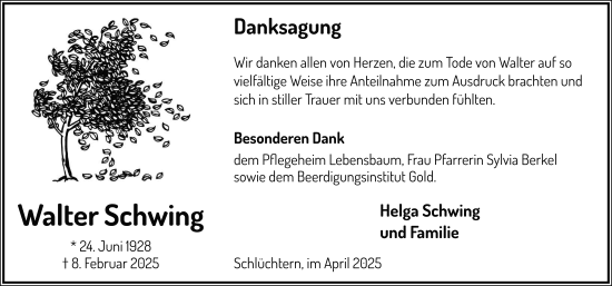 Traueranzeige von Walter Schwing von FZ