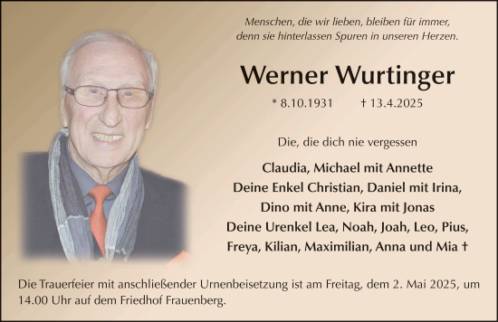 Traueranzeige von Werner Wurtinger von FZ