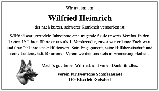 Traueranzeige von Wilfried Heimrich von FZ