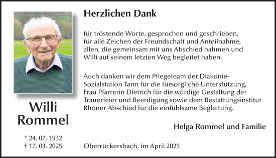 Traueranzeige von Willi Rommel von FZ
