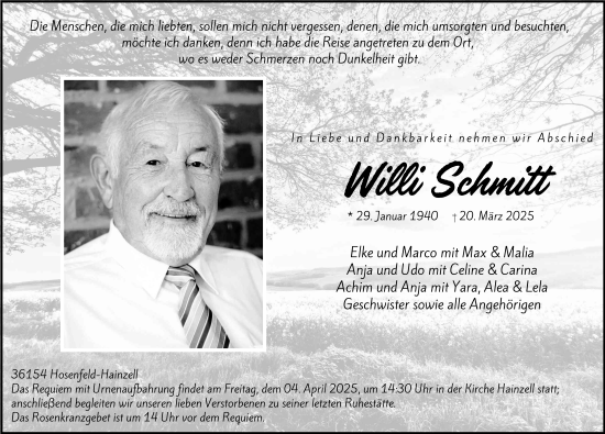 Traueranzeige von Willi Schmitt von FZ