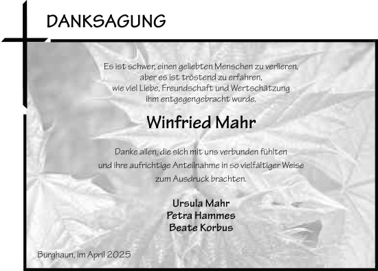 Traueranzeige von Winfried Mahr von FZ