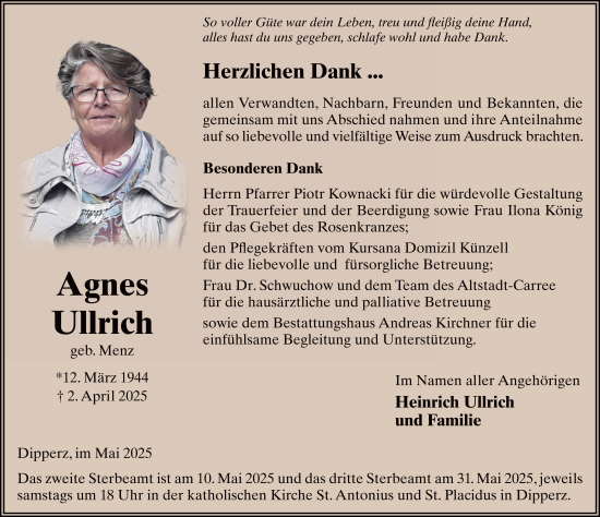 Traueranzeige von Agnes Ullrich von FZ