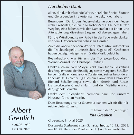 Traueranzeige von Albert Greulich von FZ