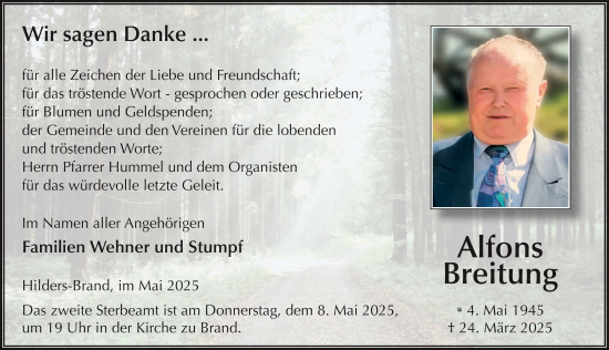 Traueranzeige von Alfons Breitung von FZ
