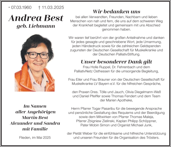 Traueranzeige von Andrea Best von FZ