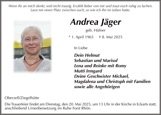 Traueranzeige von Andrea Jäger von FZ