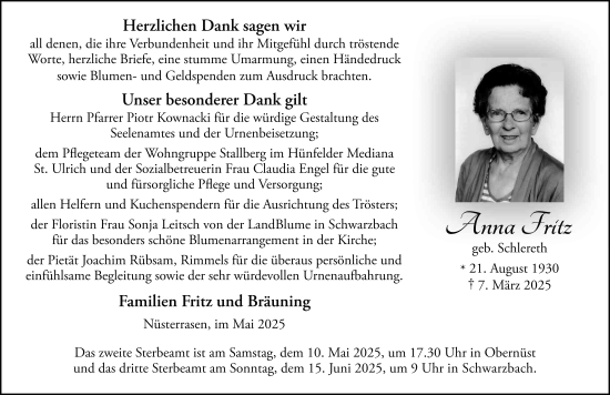 Traueranzeige von Anna Fritz von FZ
