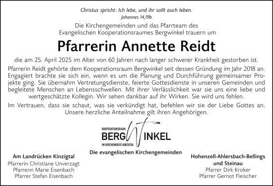 Traueranzeige von Annette Reidt von FZ