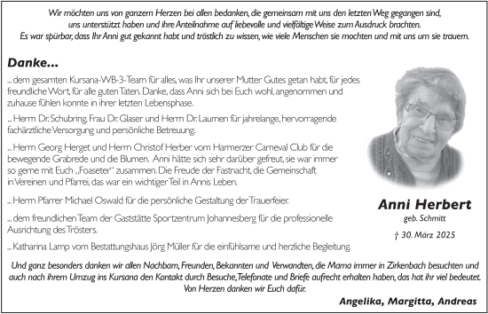 Traueranzeige von Anni Herbert von FZ