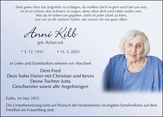 Traueranzeige von Anni Kilb von FZ