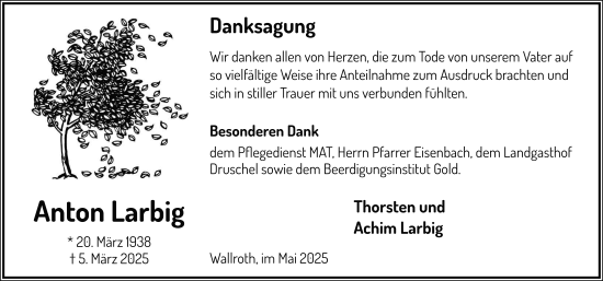 Traueranzeige von Anton Larbig von FZ