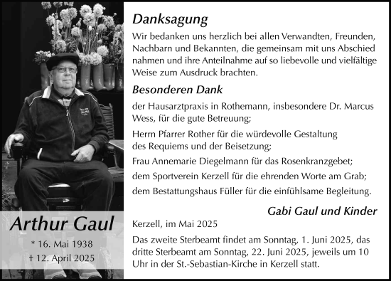 Traueranzeige von Arthur Gaul von FZ