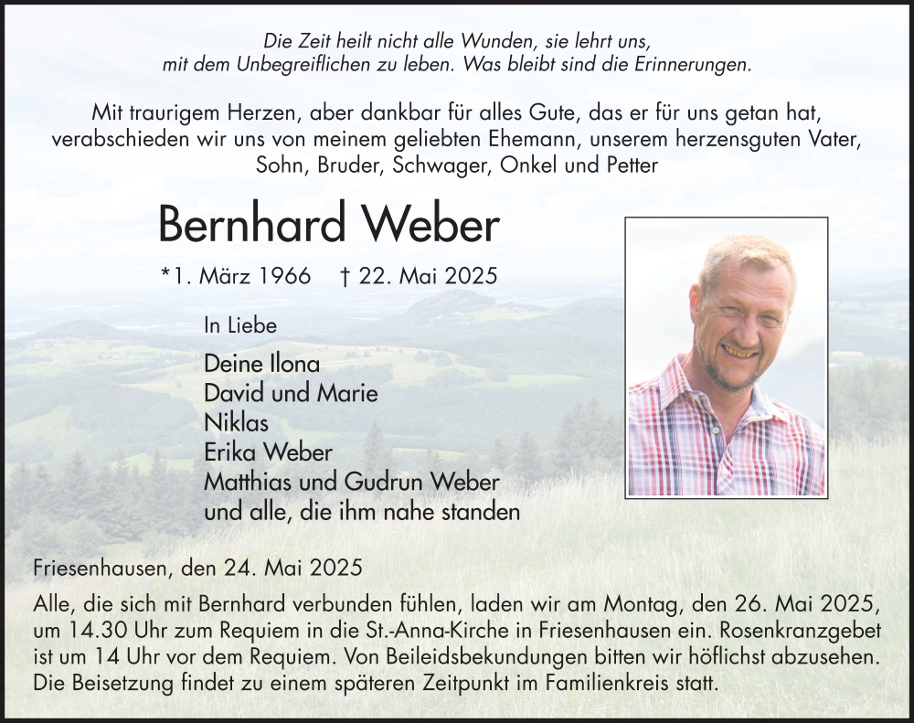  Traueranzeige für Bernhard Weber vom 24.05.2025 aus FZ