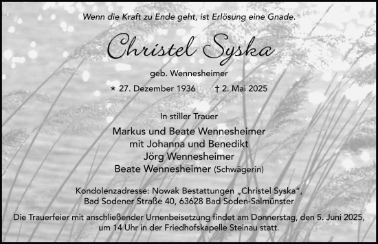Traueranzeige von Christel Syska von FZ