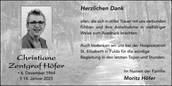 Traueranzeige von Christiane Zentgraf-Höfer von FZ