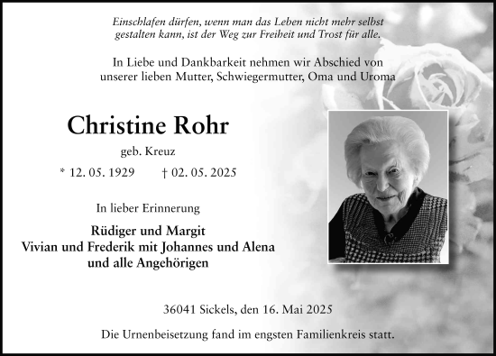 Traueranzeige von Christine Rohr von FZ