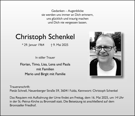 Traueranzeige von Christoph Schenkel von FZ