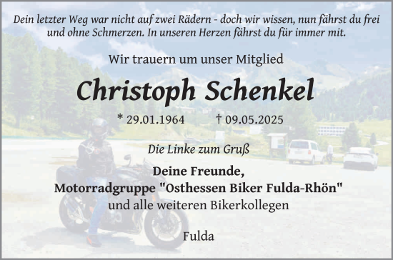 Traueranzeige von Christoph Schenkel von FZ
