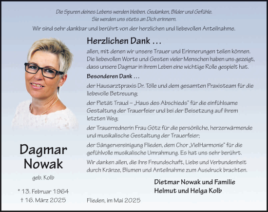 Traueranzeige von Dagmar Nowak von FZ