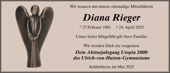 Traueranzeige von Diana Rieger von FZ