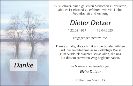 Traueranzeige von Dieter Detzer von FZ