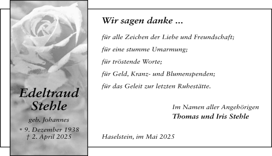 Traueranzeige von Edeltraud Stehle von FZ