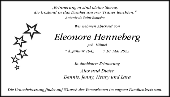 Traueranzeige von Eleonore Henneberg von FZ