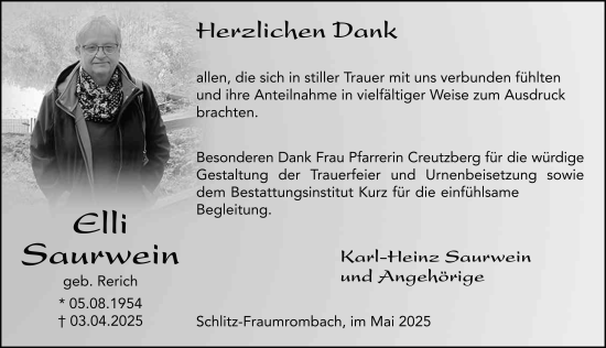 Traueranzeige von Elli Saurwein von FZ
