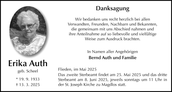 Traueranzeige von Erika Auth von FZ