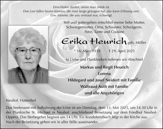 Traueranzeige von Erika Heurich von FZ