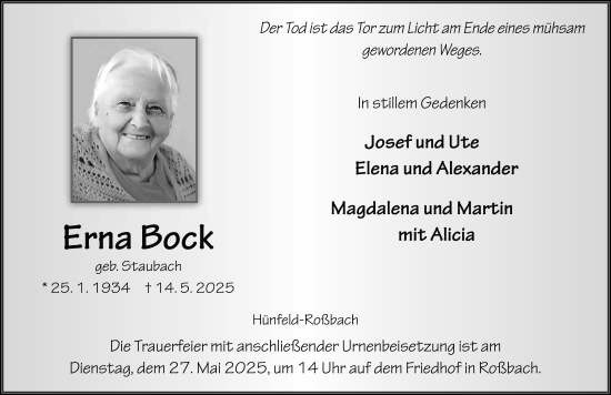 Traueranzeige von Erna Bock von FZ