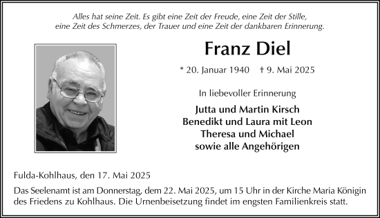 Traueranzeige von Franz Diel von FZ