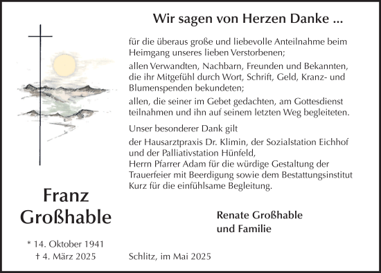 Traueranzeige von Franz Großhable von FZ
