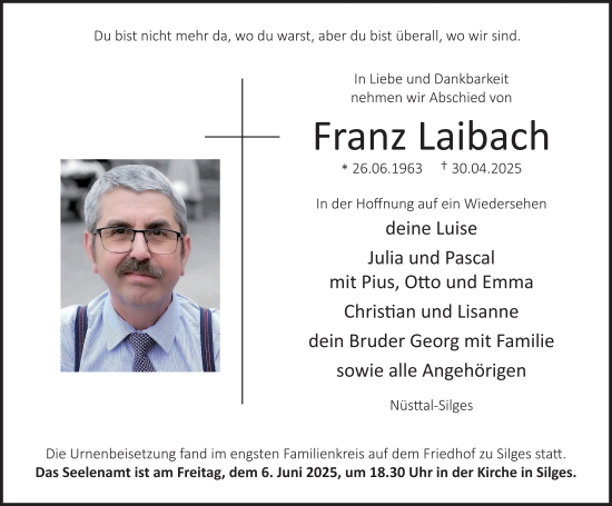 Traueranzeige von Franz Laibach von FZ