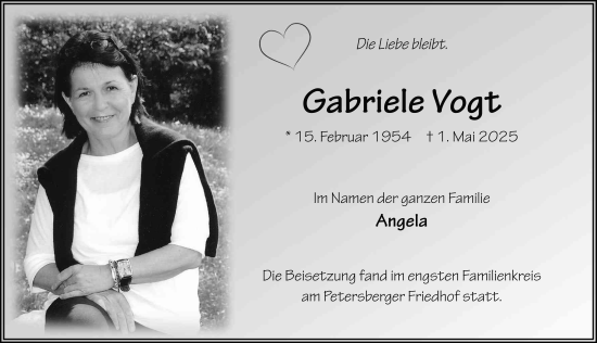Traueranzeige von Gabriele Vogt von FZ