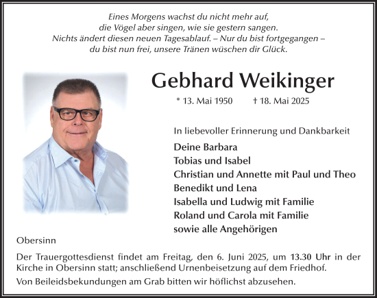 Traueranzeige von Gebhard Weikinger von FZ